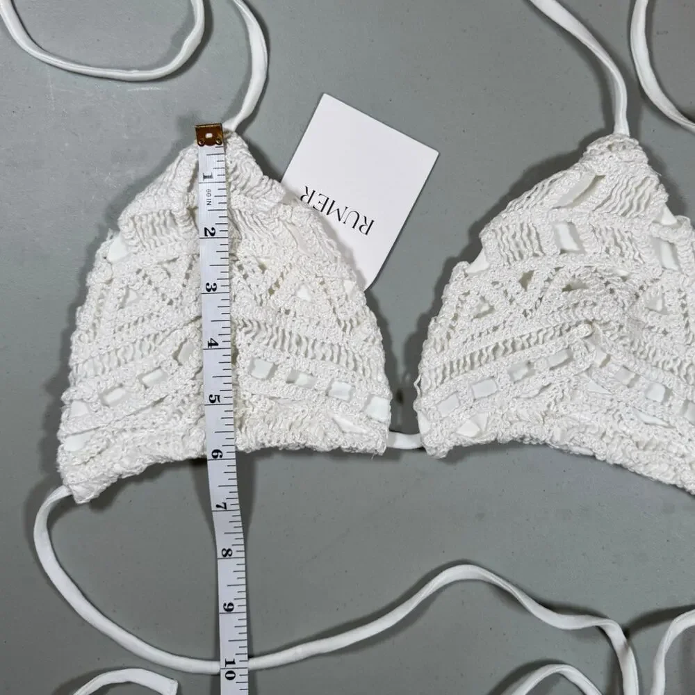 NWT RUMER The Label White Crochet Bikini Top Size XL
